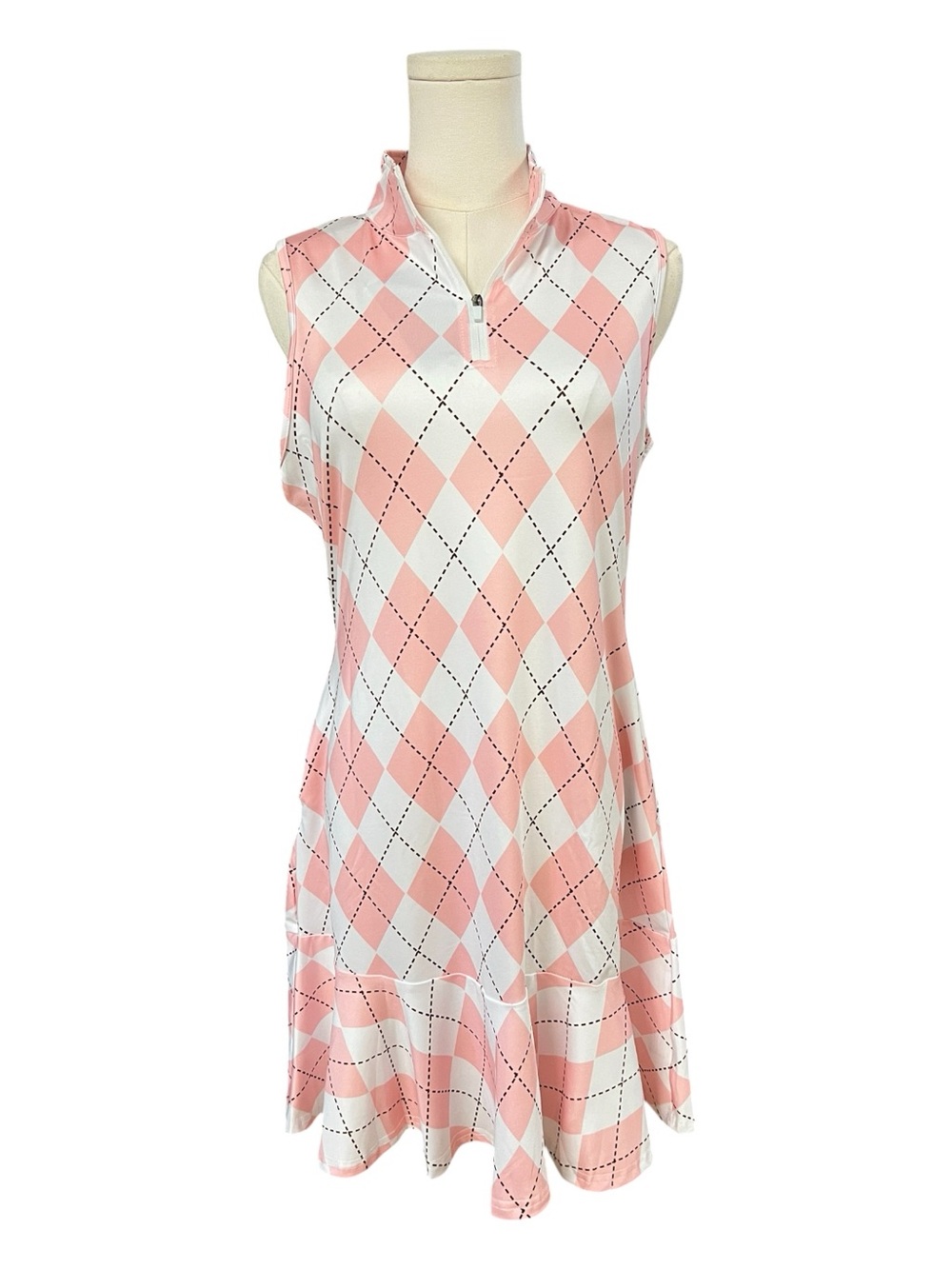 NWT GGOV Pink & White Argyle Golf & Tennis Dress UPF 50+ Pockets | Size L